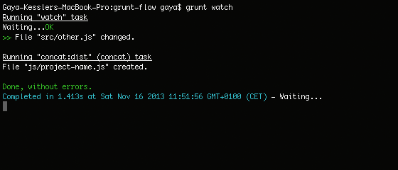 Grunt watch in terminal example