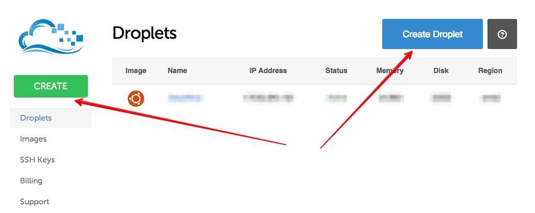 Create new droplet in Digital Ocean
